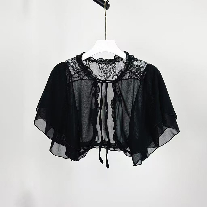 Chiffon shawl lace jacket, new summer mesh cape cover-up, versatile sun-protective thin cardigan top