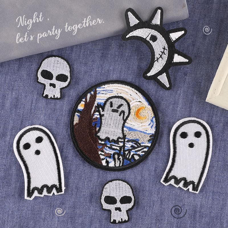 电脑绣花标骷髅幽灵徽章布标服装装饰辅料补丁背胶贴diy刺绣布贴
