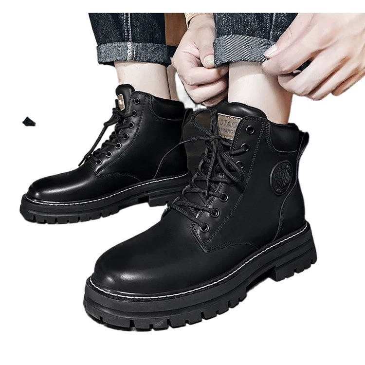 Martens, мужские нескользящие высокие флисовые теплые туфли для отдыха, кожаные туфли в английском стиле, осень