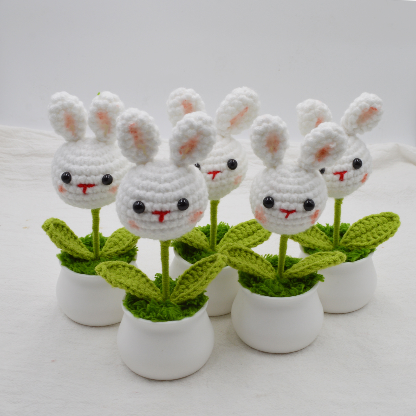 手工編織兔子小盆栽成品車載辦公桌書房擺件中秋節禮物