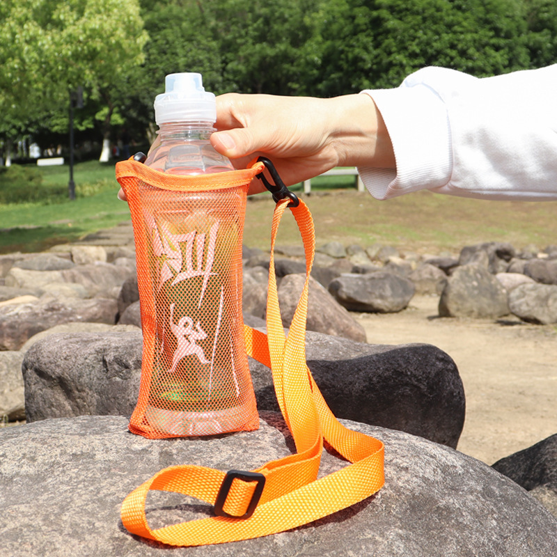 Vacuum cup portable strap net pocket cup cover crossbody water Cup portable beverage kettle 350-500 with lanyard