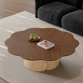 意式新中式茶几胡桃色客厅圆形创意茶桌现代简约中古风高端设计师