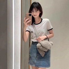 Nanyou LO ホームコントラストカラーラウンドネックステッチ刺繍ロゴ半袖 T シャツ通気性