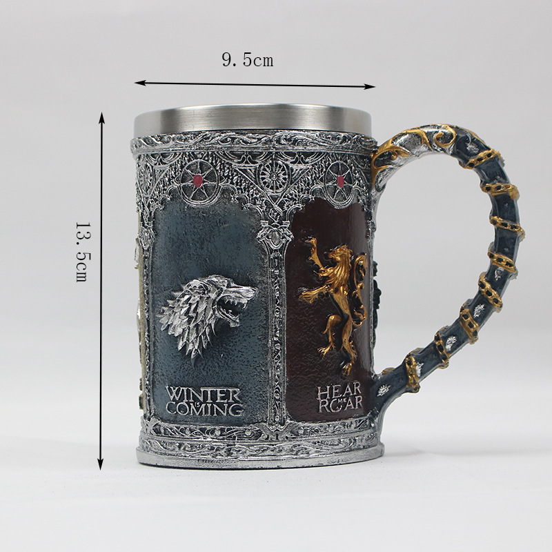 Taza de cerveza en relieve de acero inoxidable de resina creativa americana Taza de calavera punk de personalidad retro