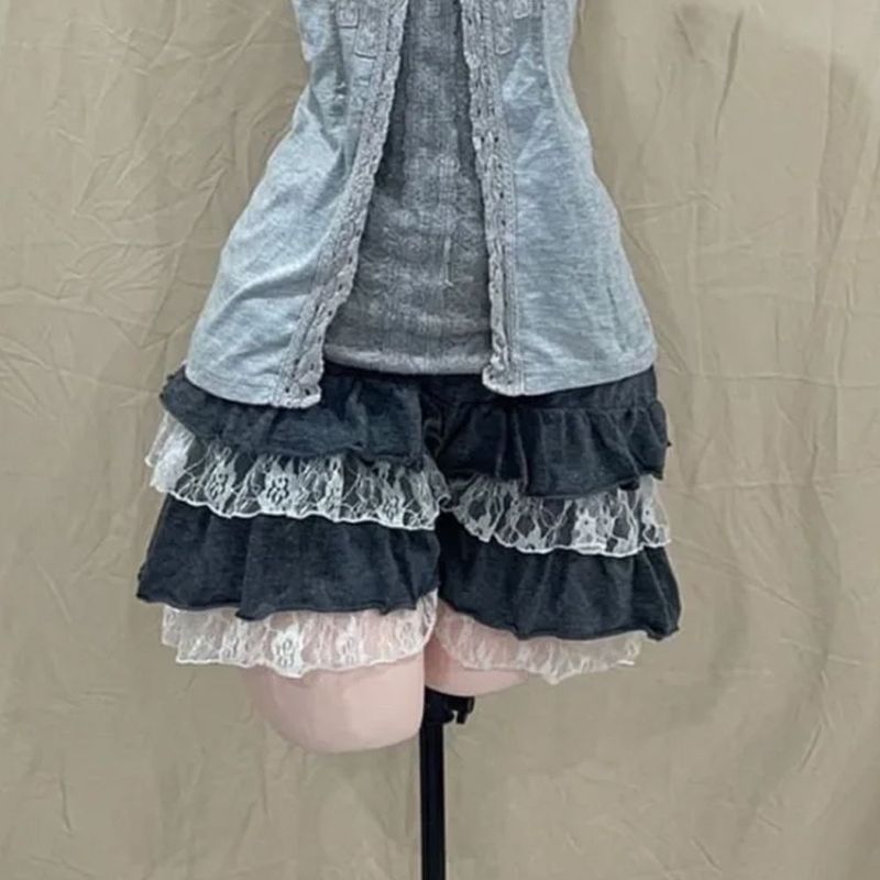 古代の娘の夏服新しい和風ソフトガールカレッジ甘いスタイルのリボンレーススプライシングスカート 3 点セット|undefined
