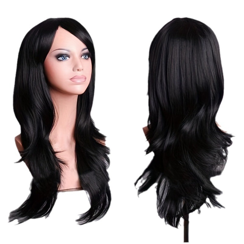 Parrucca da cosplay alla moda, stile celebrità di internet, colorata, con riga laterale, riccia, extension per tutta la testa in capelli sintetici._voghion.com