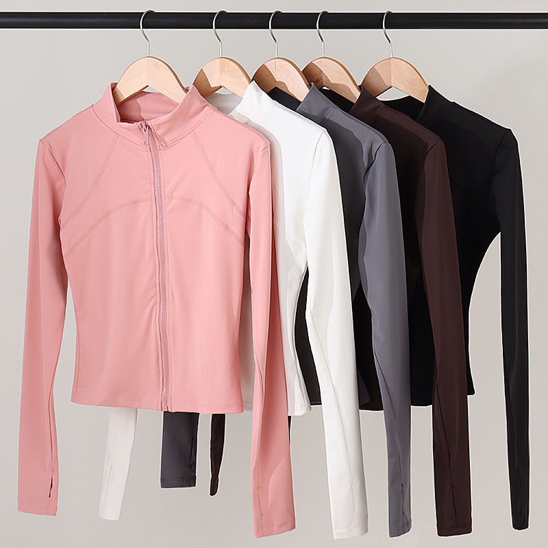 Cross-Border Sports Jacket Women's Sun Protection Clothing 2025 New Stand-Up Collar Zipper Yoga Wear Running Gym Training Top