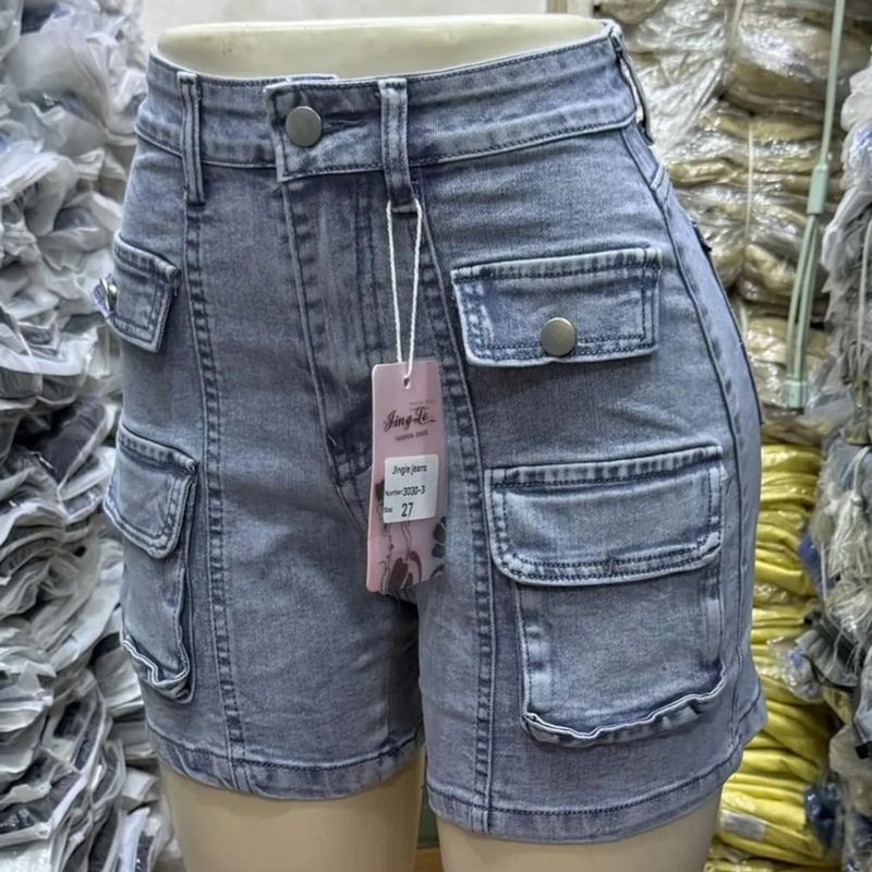 Ladies denim shorts women's Denim shorts Pocket cargo shorts wholesale