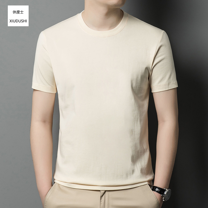 Live Stream Hot Selling Item: 100% Cotton Short-Sleeve Men's Summer Casual Solid Color Crew Neck T-Shirt for Young and Middle-Aged Fashion