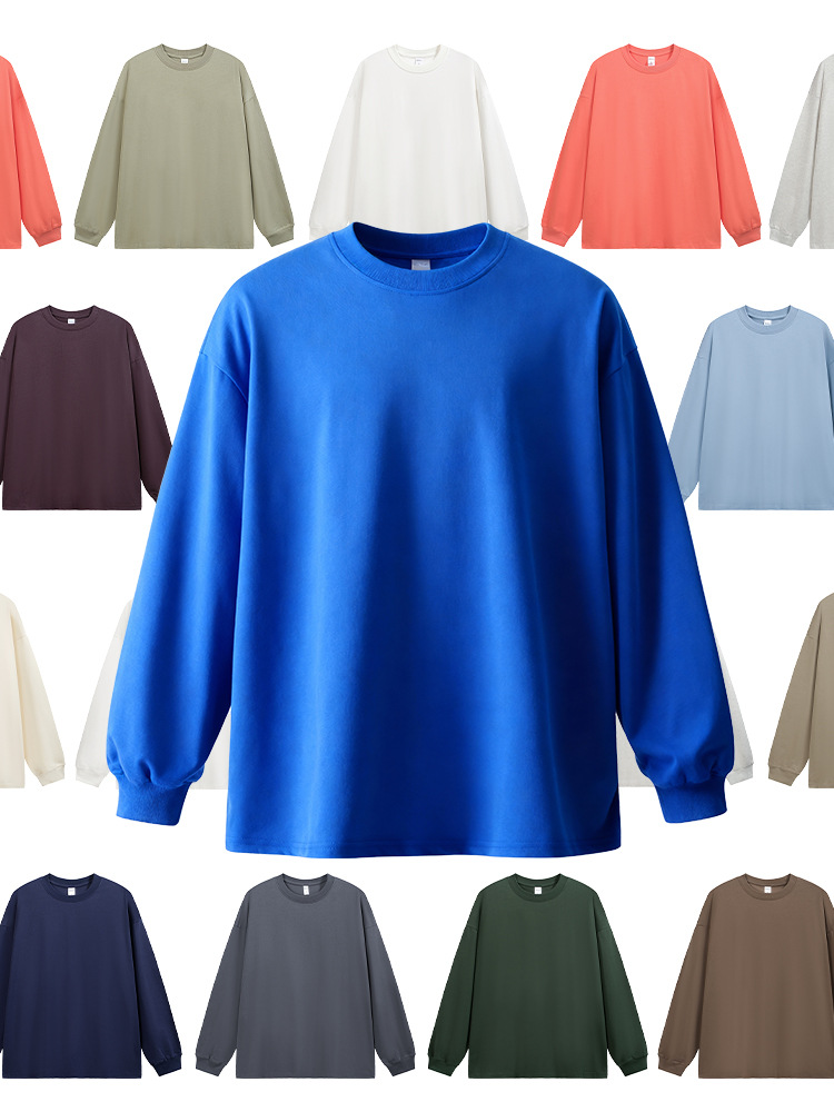 JIEZHAN | 305Gfog カラー長袖 Tシャツ 25 秋アメリカンソリッドカラーコットンルーズカップルボトリングシャツ