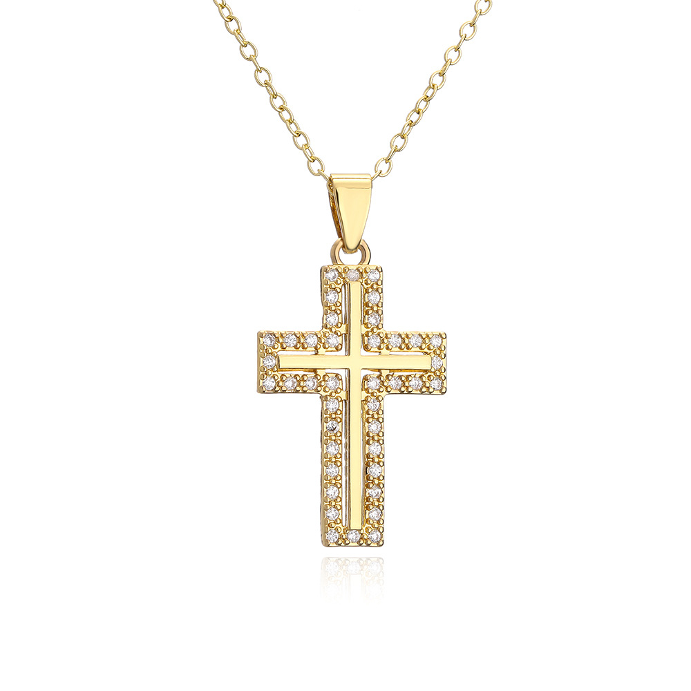 Religiöse Schmuck Halskette Mit Kreuzanhänger Aus 18 Karat Gold Mit Zirkonia-kupferbeschichtung display picture 4