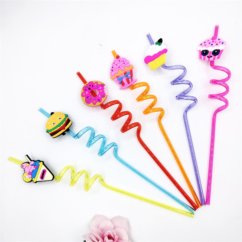 Cross-border PVC bar fiesta paja al por mayor forma creativa paja niños dibujos animados saludable juguete de paja de plástico