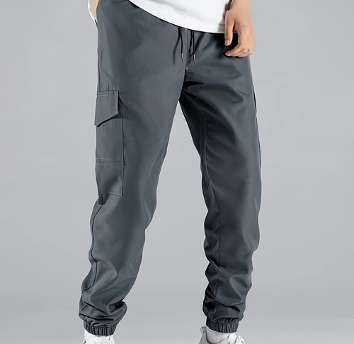 Men's European Size American Style Comfort Work Pants with Multiple Pockets, Drawstring Pants, Loose Casual Pants