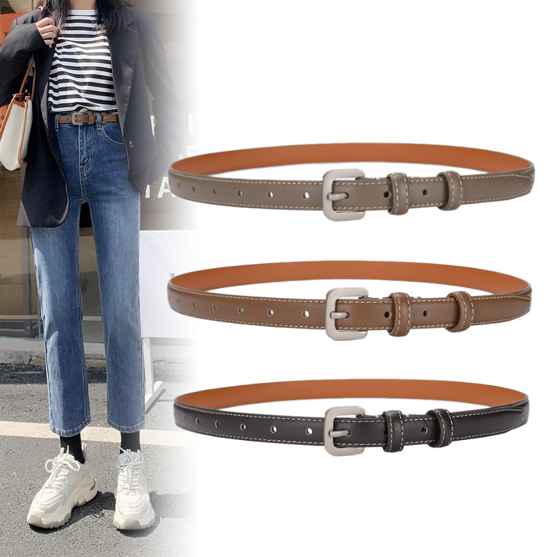 头层牛皮细皮带百搭小西装饰大衣配连衣裙女腰带韩国复古收腰裤带