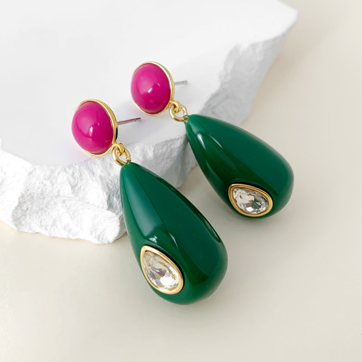 1 Pair Ig Style Water Droplets Plating Inlay Plastic Resin Brass Zircon Gold Plated Ear Studs display picture 28