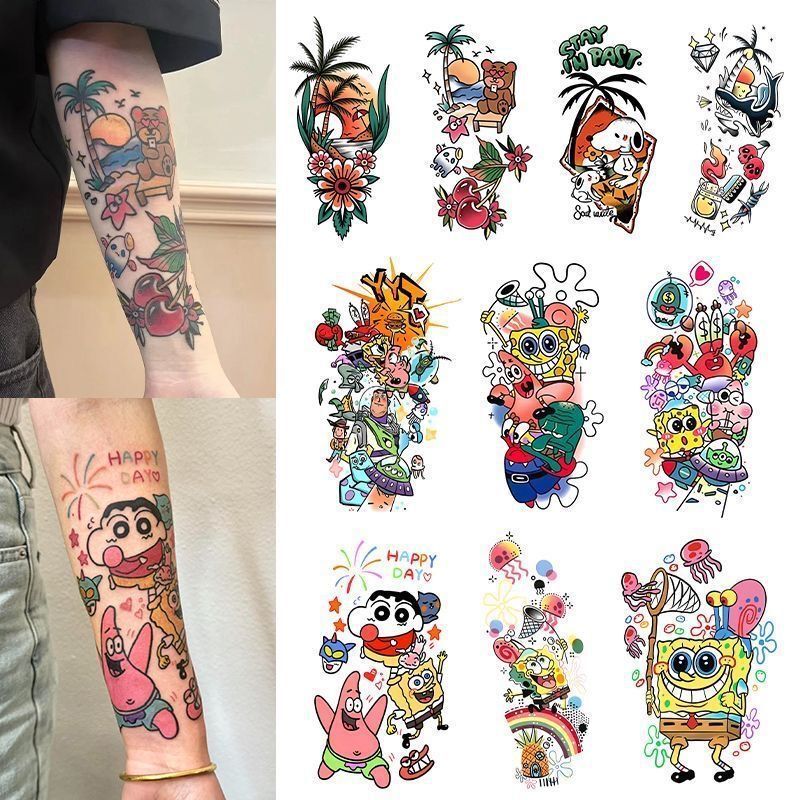 Cartoon Flower Arm Half-Arm Tattoo Stickers, Long-Lasting, Unisex, Old School, Cute Anime Arm Tattoo Stickers, Washable Cartoon Flower Arm Half-Arm Tattoo Stickers, Long-Lasting, Unisex, Old School, Cute Anime Arm Tattoo Stickers, Washable