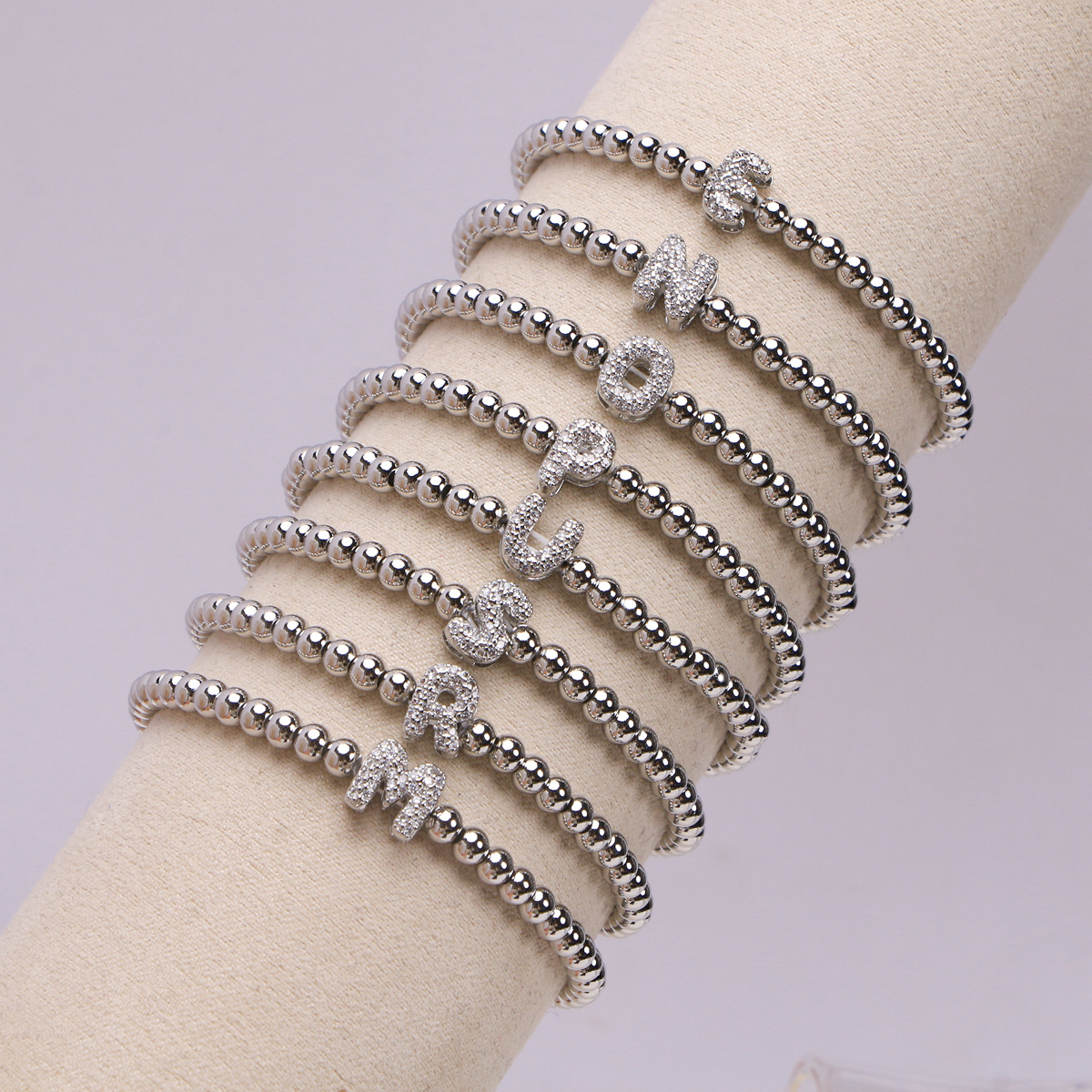 Bracelets Classification Copper Chain Material Wholesale Jewelry Simple Style Letter Copper Zircon Inlay Bracelets Beaded Chain