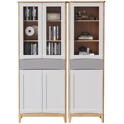 Modern simple solid wood cabinet study bookcase combination living room with glass door storage cabinet living room all solid wood display cabinet