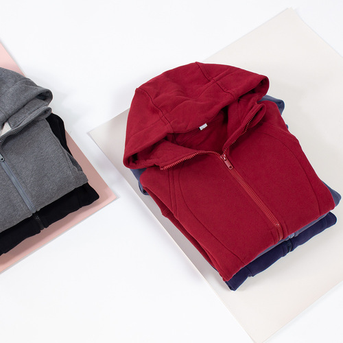Women's Yoga Wear: Autumn/Winter Fleece-Enhanced Hoodie with Zipper, Sporty Casual Hooded Cardigan for Toning & Shaping