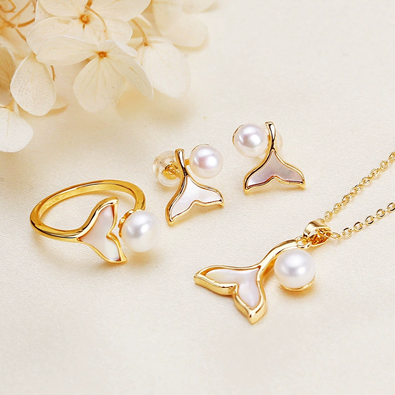 Ювелирные изделия перлы оптом морские раковины рыбий хвост Кулон Кольцо Серьги Ожерелье пресноводный жемчуг костюм из трех частей ювелирные изделия