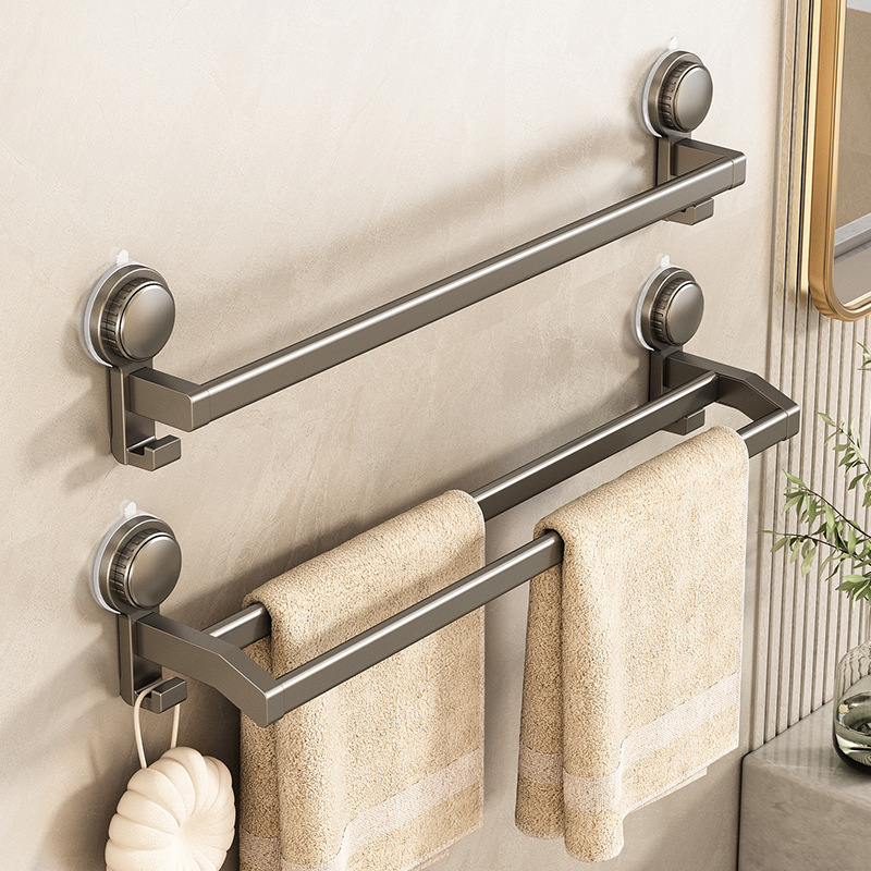 Suction Cup Towel Rack Double Bar Towel Bar Toilet Punch-free Bathroom Gun Grey Towel Bar Wall-mounted Hook Storage Suction Cup Towel Rack Double Bar Towel Bar Toilet Punch-free Bathroom Gun Grey Towel Bar Wall-mounted Hook Storage