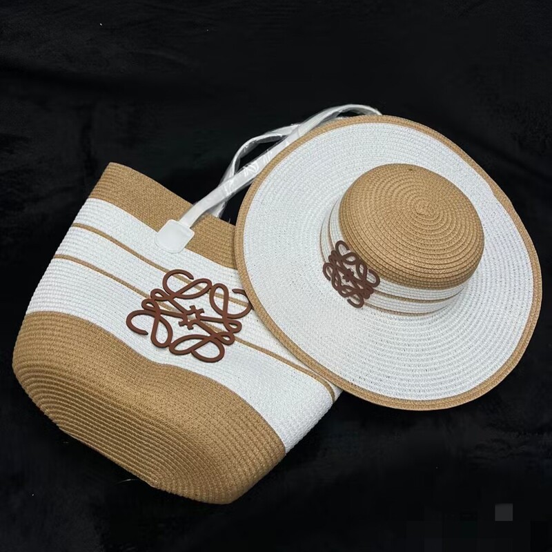 Luowei's 2025 Two-Piece Summer Straw Bag Set: Large-Brimmed Striped Straw Hat and Tote Handbag Set Luowei's 2025 Two-Piece Summer Straw Bag Set: Large-Brimmed Striped Straw Hat and Tote Handbag Set