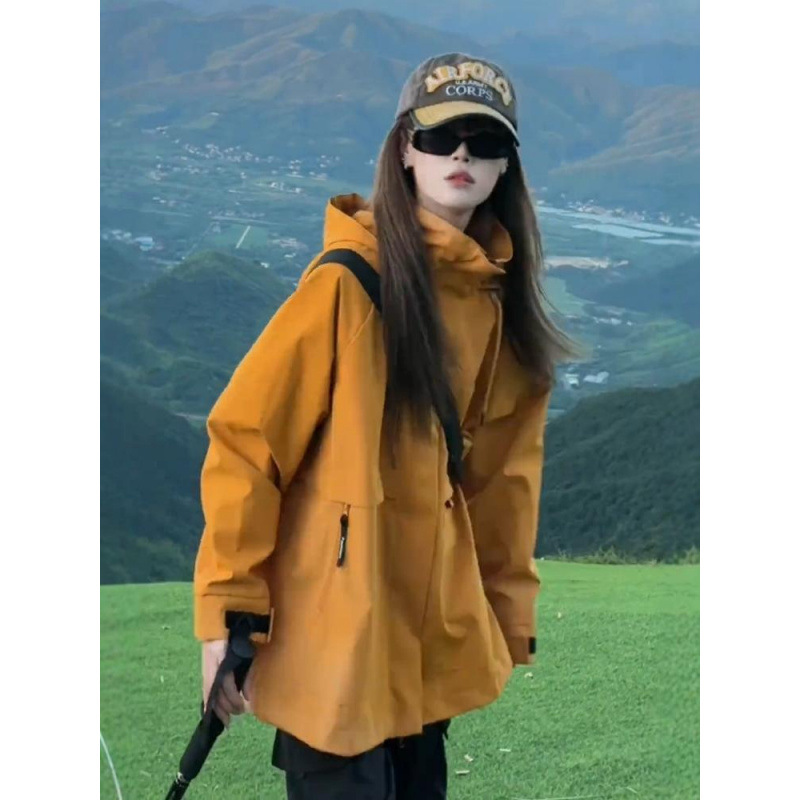 春秋新款女上衣休闲冲锋衣外套工装夹克连帽2025登山服潮运动户外