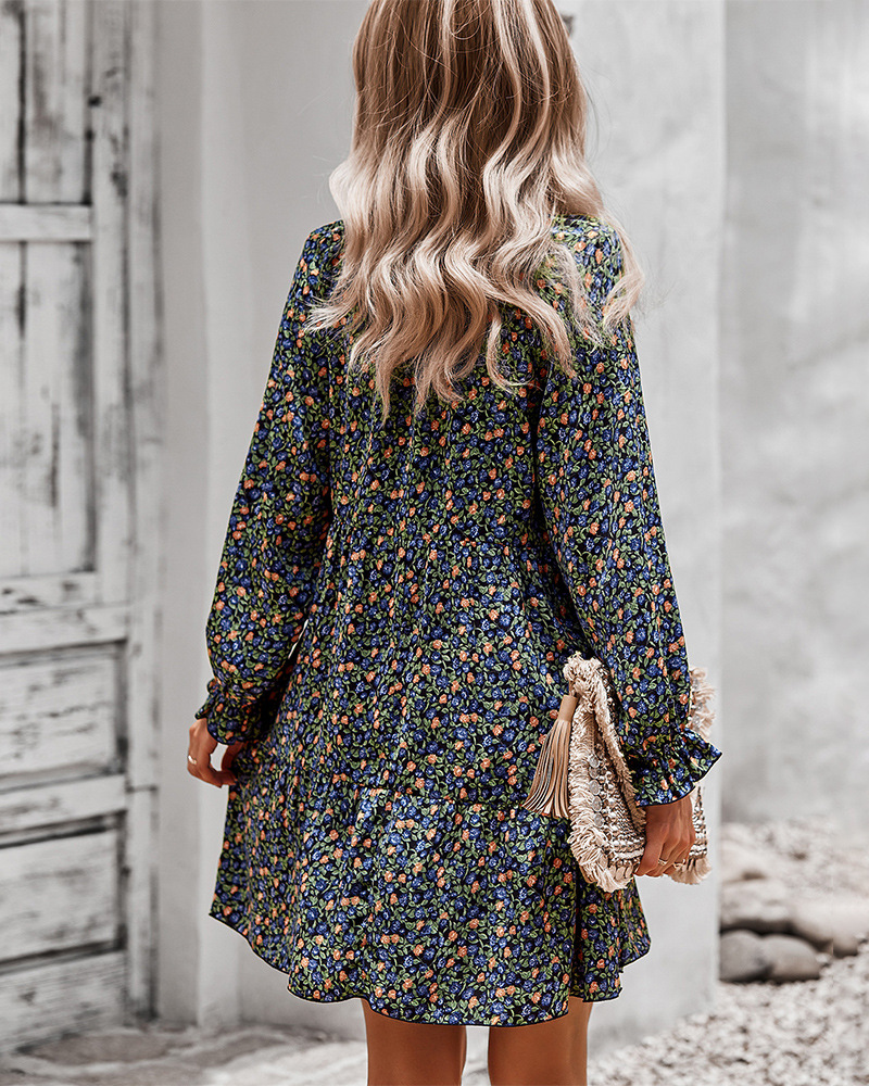 Floral Print Long Sleeve Slim Dress NSDY73914