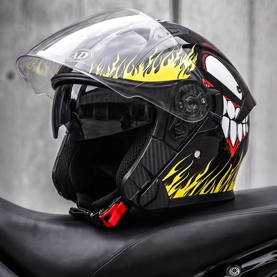 AD electric motorcycle helmet for men – Motosiklet kaskı (dəbilqə) - yellow-fangs-flame-l58-59-head-circumference