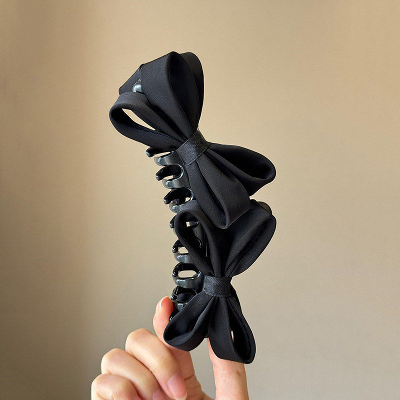 4# [black] satin bow banana clip - approx. 13cm