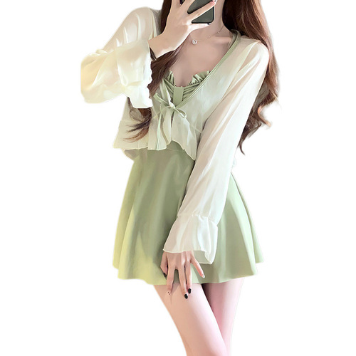 Women's High-End New Style One-Piece Conservative Long Sleeve Cover-Up Slimming Push-Up High-End Pure Desire Hot Spring Swimsuit