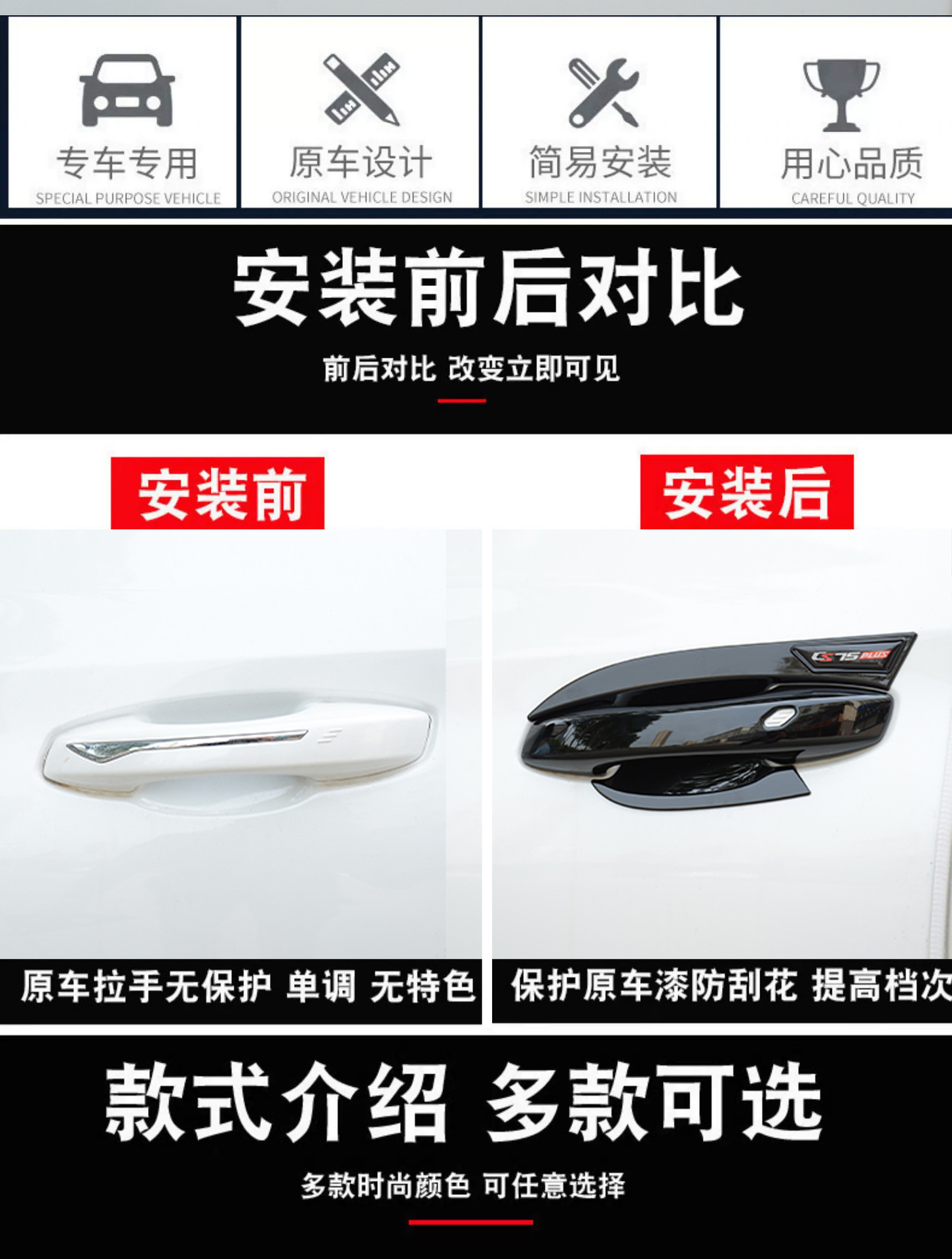 Changan Cs75Plus Door Bowl Handle Sticker Modified Car Door Handle Anti-Scratch Protective Cover Special Decorative Parts for Appearance