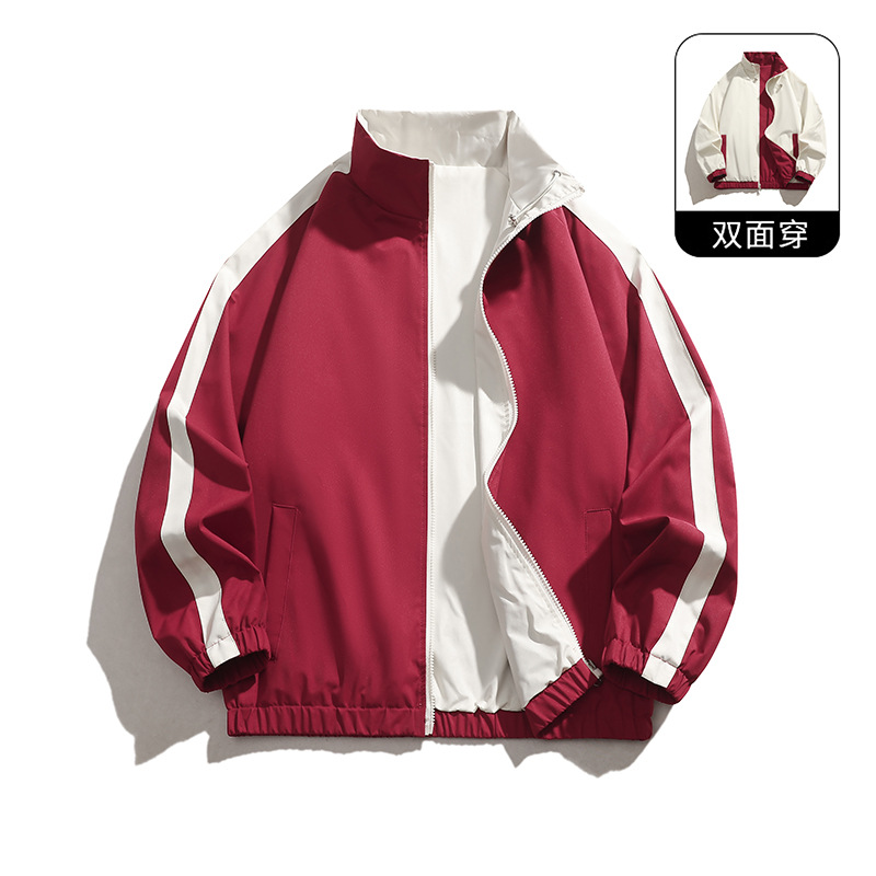American Retro Stand-Up Collar Double-Sided Waterproof Jacket, Unisex Loose Fit, Versatile Casual Jacket