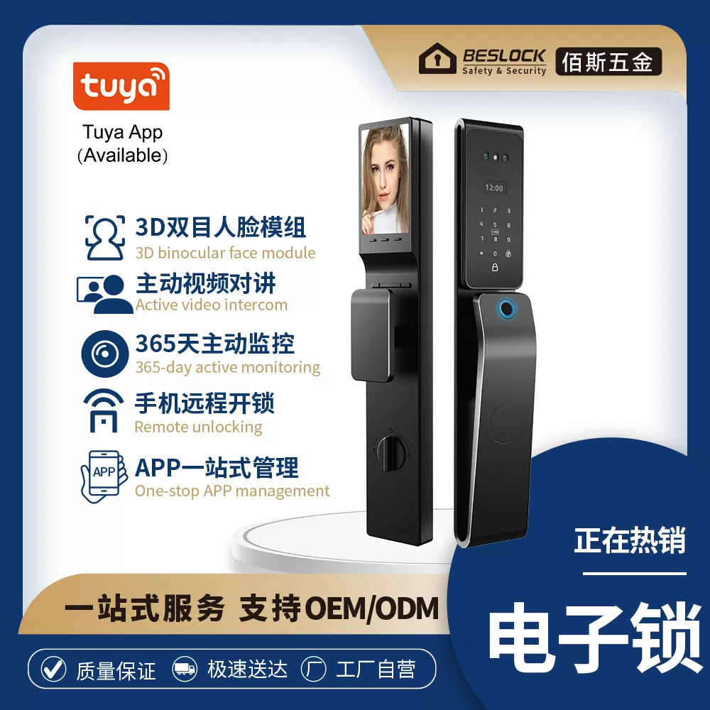 南美洲跨境厂家直销指纹锁涂鸦远程管理入户智能锁人脸识别锁