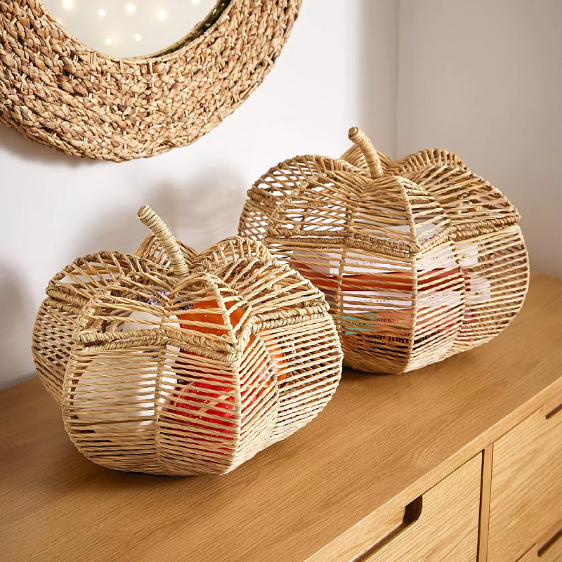 Cestas de almacenamiento de calabaza tejidas a mano al por mayor Cestas de almacenamiento de verduras de calabaza Cestas de almacenamiento de escritorio Cestas de artículos de decoración del hogar