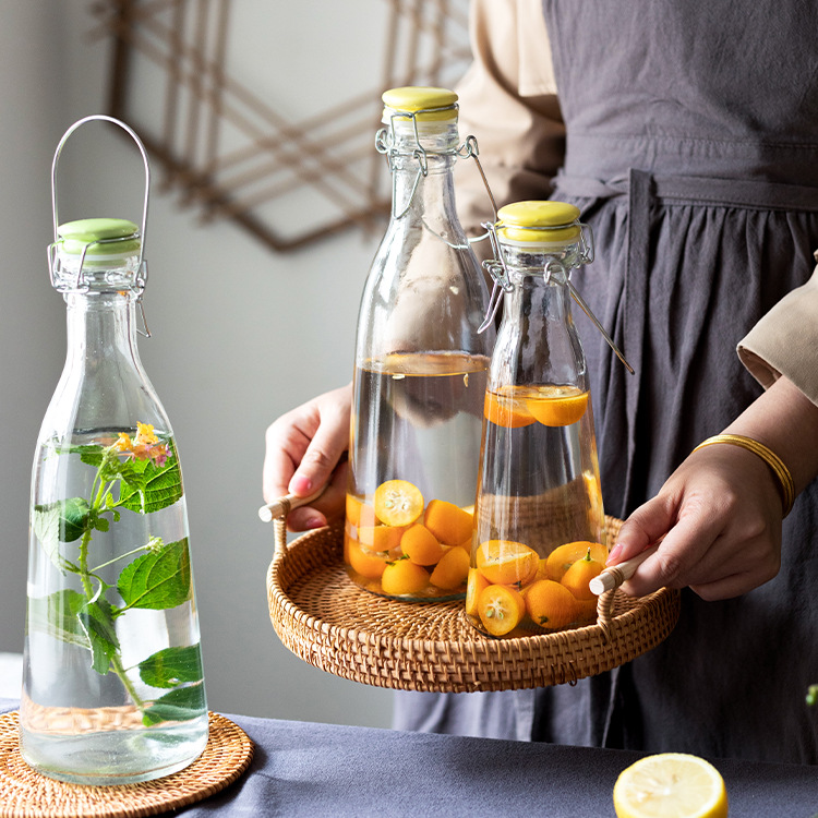 Transparent Glass Bottle Sealed Household Packaging Empty Wine Bottle Portable Beverage Juice Milk Bottle