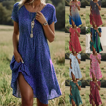 跨境亚马逊速卖通独立站夏季热卖文艺民族风大圆领中长款连衣裙