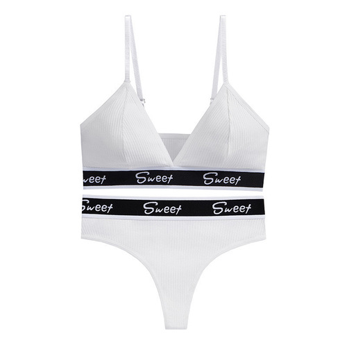 Sexy European and American triangle cup underwear thong bikini plus-size fitness yoga sports bra set for women