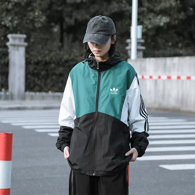 三叶草风衣外套男女情侣户外休闲运动夹克连帽防风防雨春秋季外套