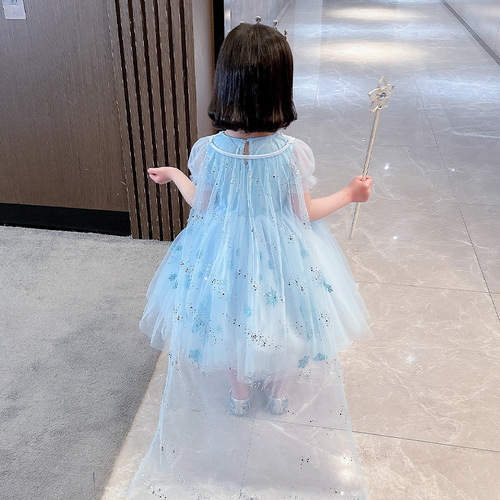 Baby 2024 new summer girls' dress Elsa princess dress dress short-sleeved children's mesh skirt Korean version