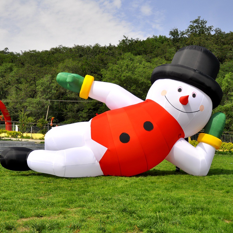圣诞雪人气模 躺着侧身充气雪人圣诞老人风机充气拱门 出口美陈