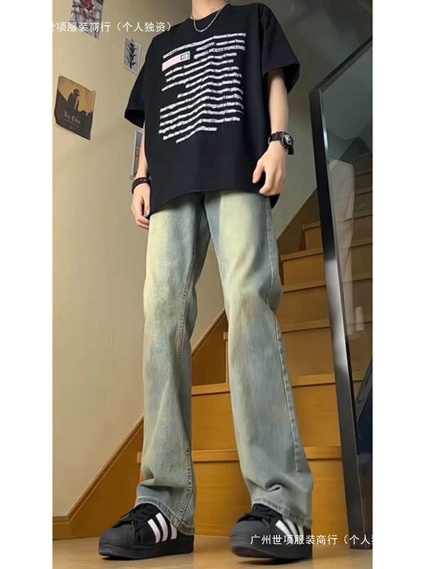 Men's Jeans 2025 New Winter Fleece-Lined Thick Straight-Leg Pants with a Slight Flare American High Street Fashion Brand Pants