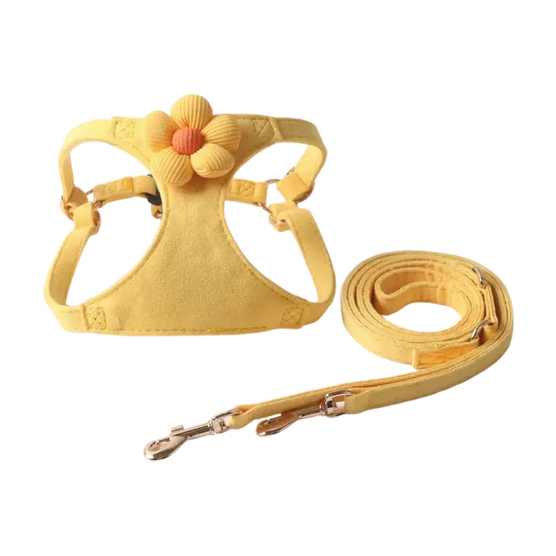 Aminger New Silk Velvet Candy Color Flower Leash Set Pet Harness Cat_voghion.com