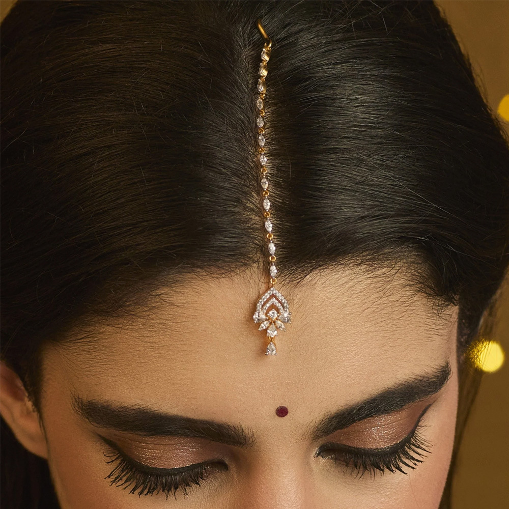 Cross-Border New Product: Indian Traditional Headwear, European and American Ethnic Style, Water Drop Rhinestone Forehead Pendant Hair Chain