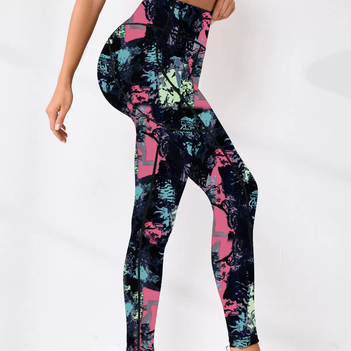 跨境瑜伽裤爆款高腰紧身裤健身欧美数码印花提臀修身户外运动裤女
