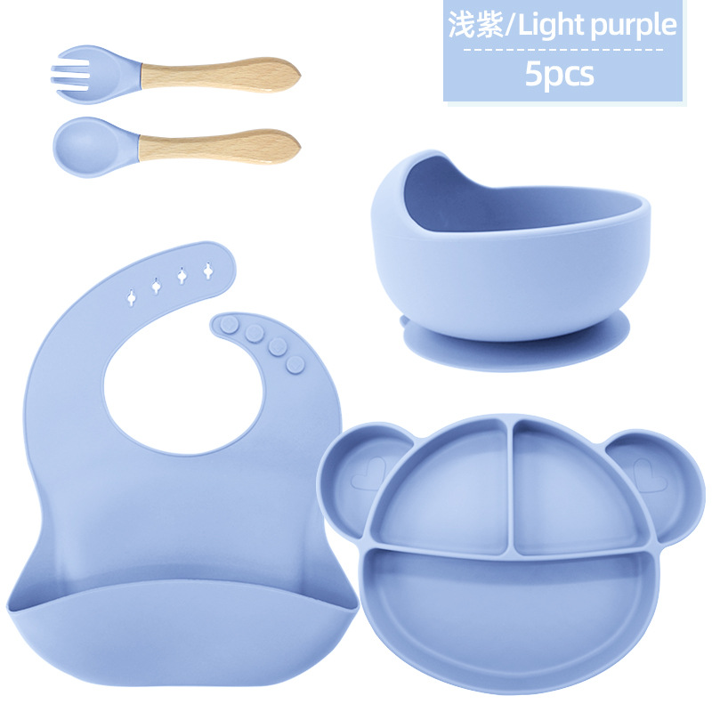 Transfronterizos de plato de silicona para niños bacon de comidas de grado alimenticio suplemento tazón cucharas de alimentación infantil cubiertos para bebés