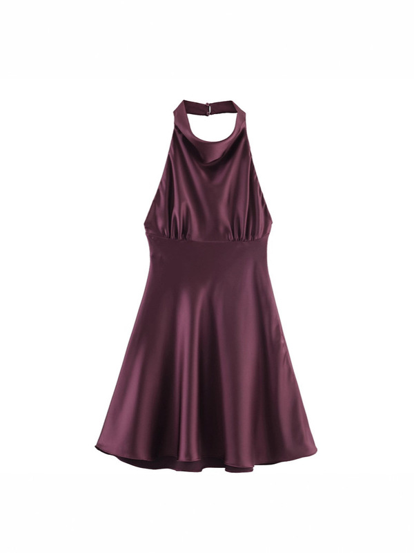 Foreign Trade Wholesale 2025 Za Women's European and American Style Halter Neck Backless Silk Satin Texture Short Dress K4-23563 Foreign Trade Wholesale 2025 Za Women's European and American Style Halter Neck Backless Silk Satin Texture Short Dress K4-23563