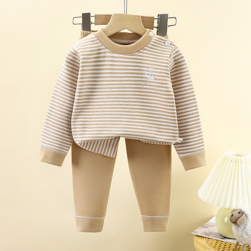 Children's Wool Thermal Underwear Set Baby Silk Autumn Top and Bottom for Older Children Double-Sided Fringed Pajamas