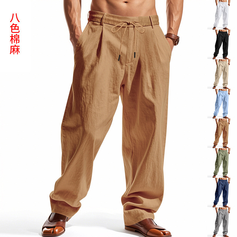 2026 New Cross-Border Trendy Men's Summer Linen Loose Breathable Simple Straight-Leg Wide-Leg Long Pants for Men 2026 New Cross-Border Trendy Men's Summer Linen Loose Breathable Simple Straight-Leg Wide-Leg Long Pants for Men