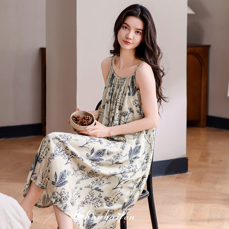 천 바이펜 나이트드레스 여자 잠옷 여름 여름 아이스 실크 카미솔 여름 하이 엔드 원피스 레트로 스타일